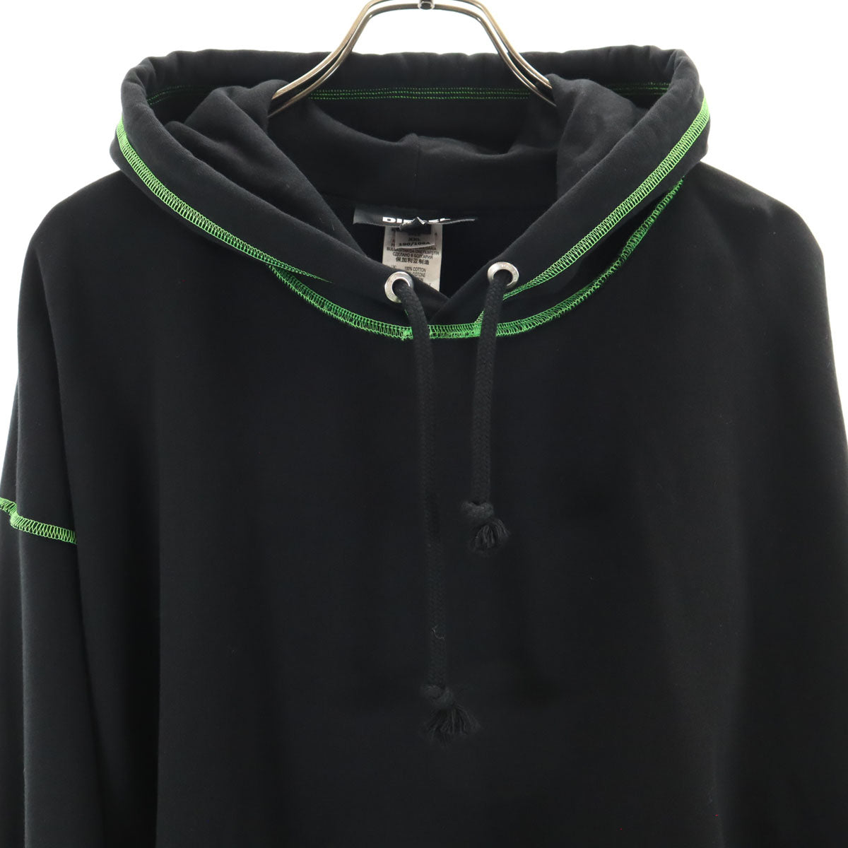 DIESEL ディーゼル ブルガリア製 バック英字プリント 長袖 スウェットパーカー XXL ブラック ビッグサイズ メンズ