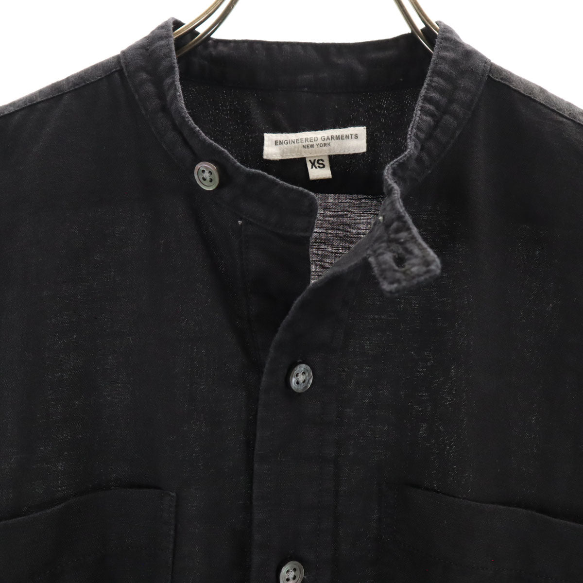 ENGINEERED GARMENTS エンジニアドガーメンツ USA製 リネンブレンド 長袖 ハーフボタン シャツ XS 黒 プルオーバー メンズ