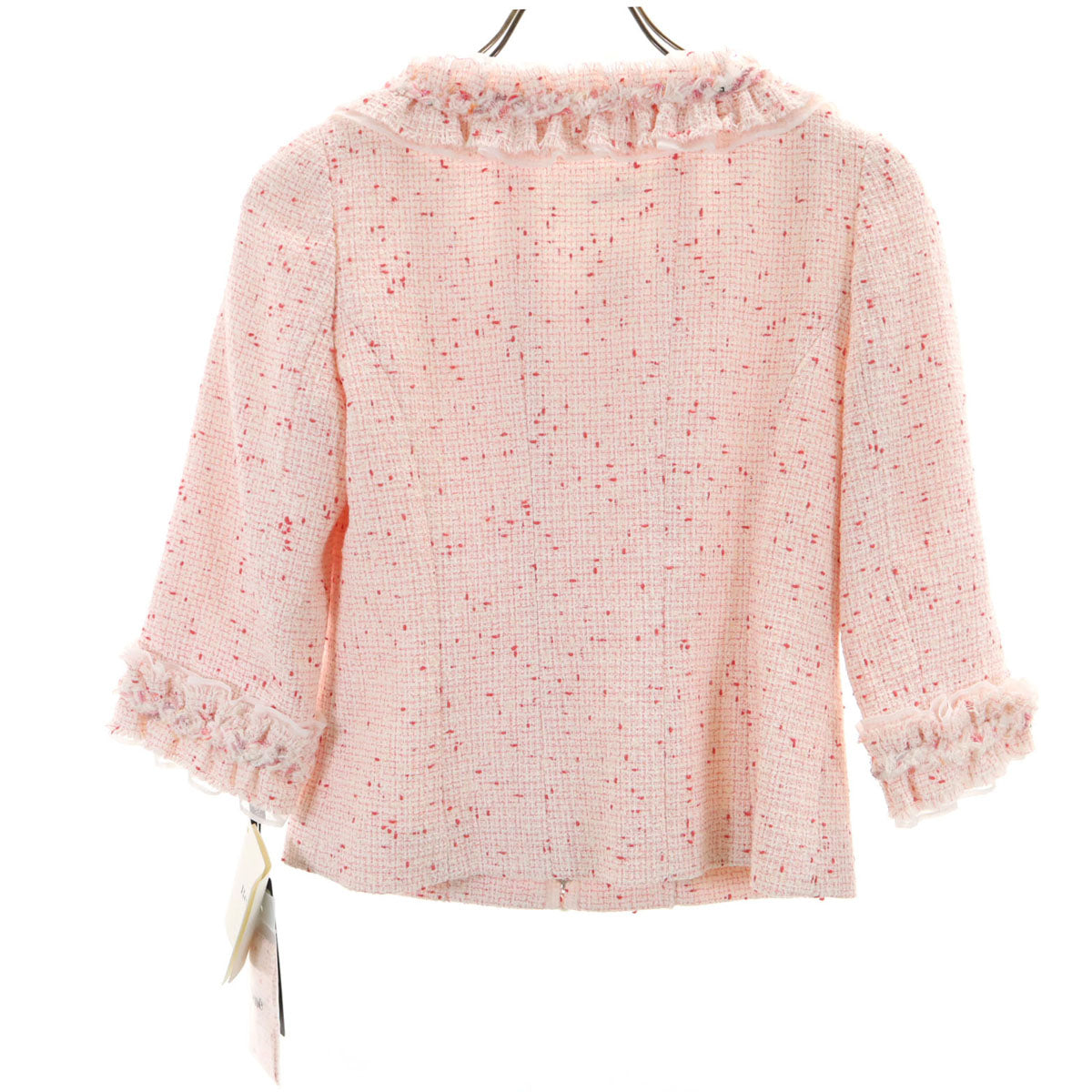 未使用 Rene ルネ 日本製 5分袖 ツイード ジャケット 34 ピンク系 レディース