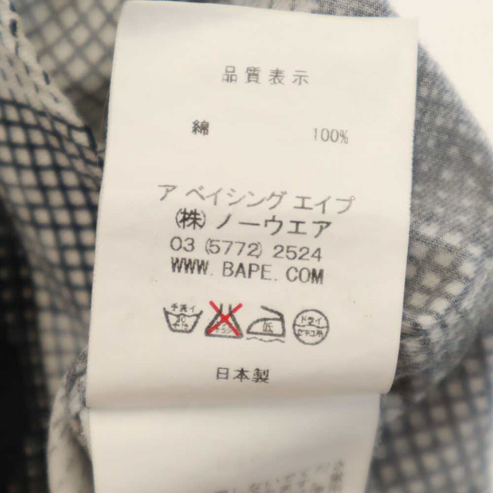 A BATHING APE アベイシングエイプ 日本製 総柄 長袖 ボタンダウンシャツ M ホワイト 他 メンズ