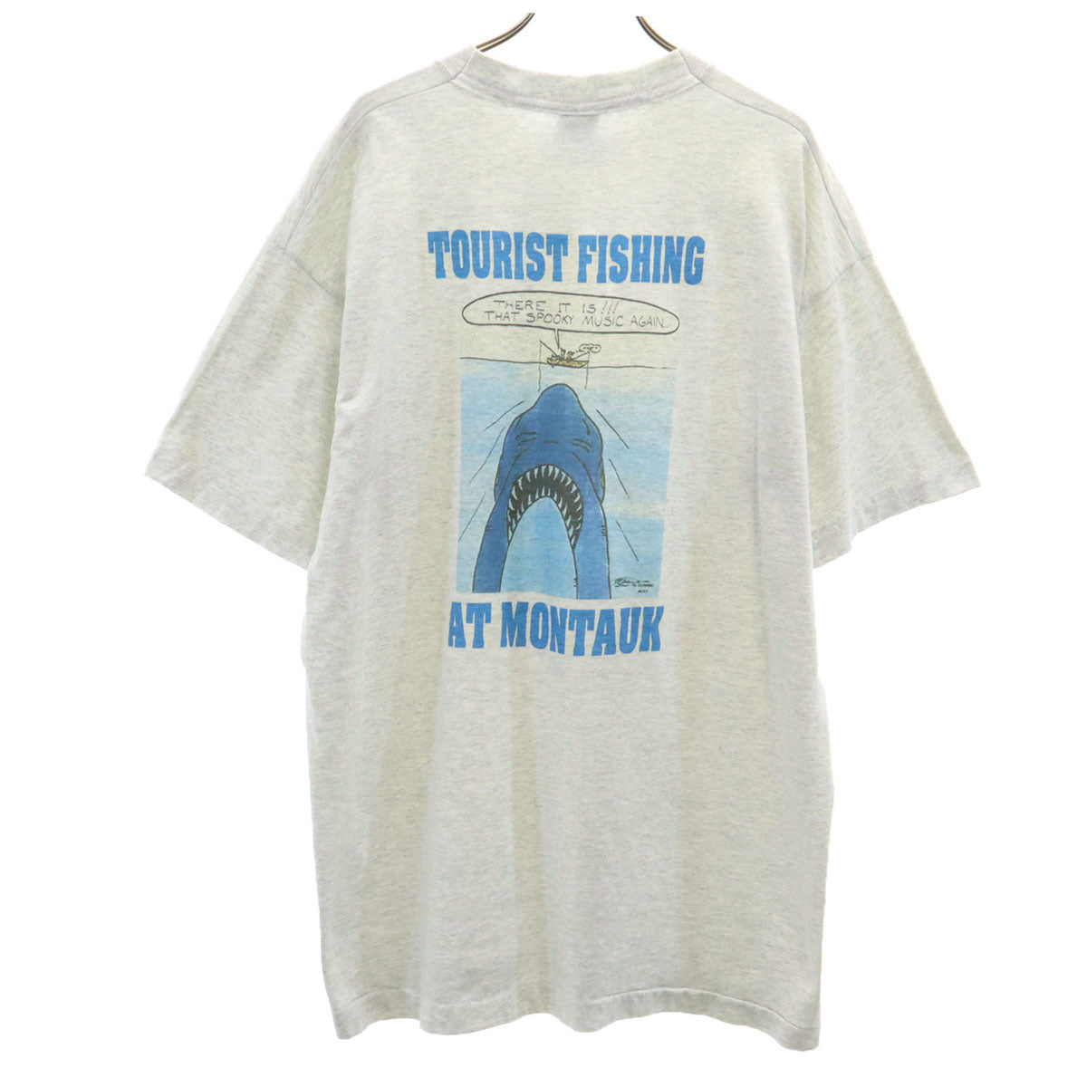 FRUIT OF THE LOOM BEST フルーツオブザルーム ベスト 90s USA製 オールド バック フィッシング プリント 半袖 Tシャツ XL グレー シングルステッチ シャーク 鮫 メンズ
