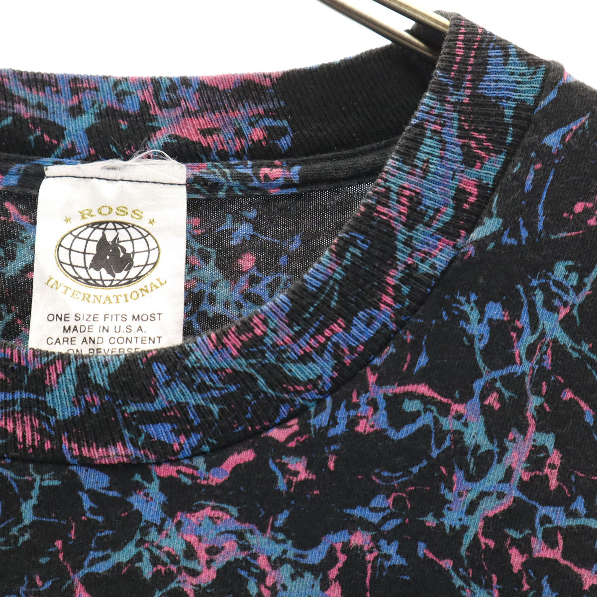 ROSS INTERNATIONAL 90s USA製 オールド 総柄 半袖 Tシャツ ONE SIZE ブラック シングルステッチ メンズ