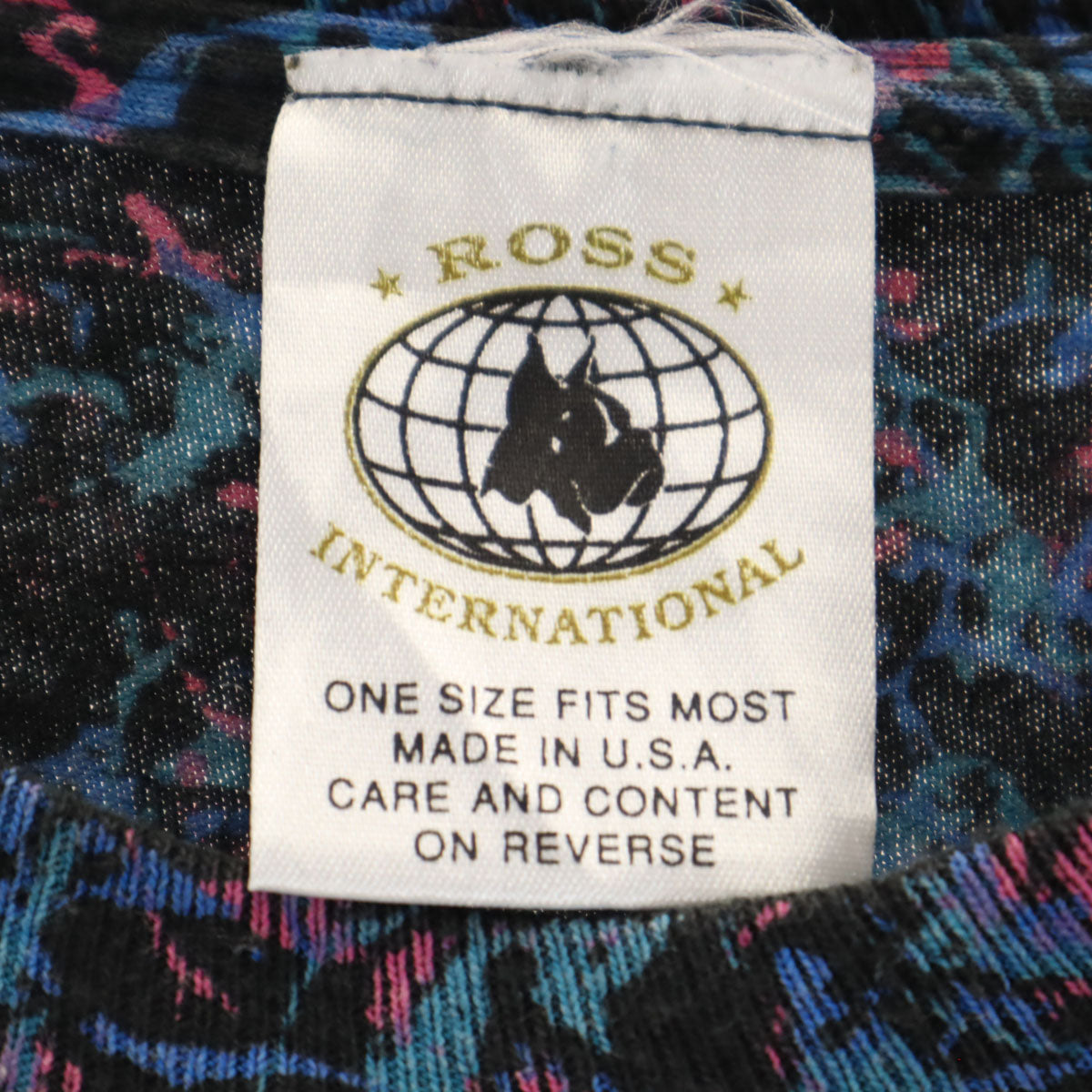 ROSS INTERNATIONAL 90s USA製 オールド 総柄 半袖 Tシャツ ONE SIZE ブラック シングルステッチ メンズ