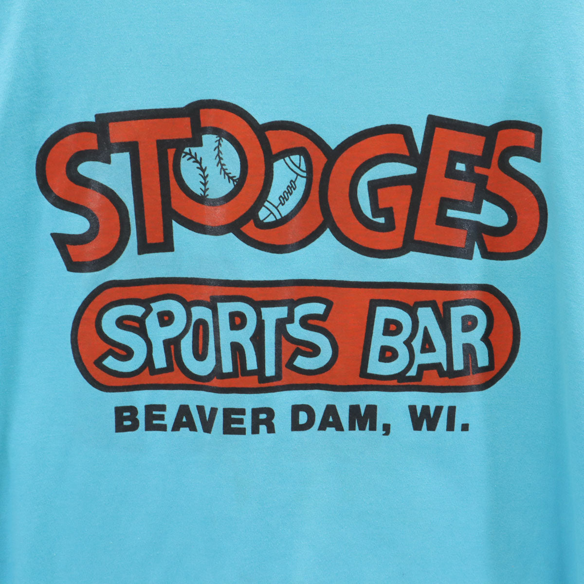 FRUIT OF THE LOOM BEST フルーツオブザルーム ベスト 90s USA製 オールド STOOGES SPORTS BAR 半袖 Tシャツ L 水色 シングルステッチ メンズ