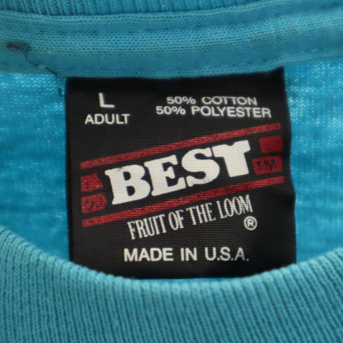 FRUIT OF THE LOOM BEST フルーツオブザルーム ベスト 90s USA製 オールド STOOGES SPORTS BAR 半袖 Tシャツ L 水色 シングルステッチ メンズ
