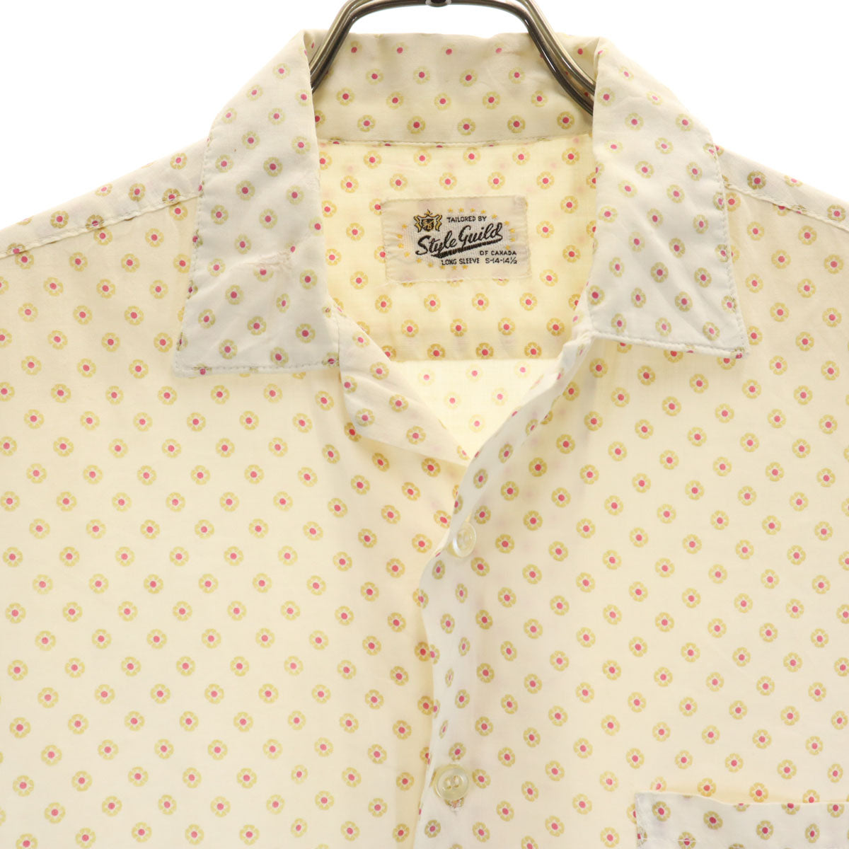 Style Guild 60s ヴィンテージ 総柄 半袖 オープンカラーシャツ S 生成り メンズ