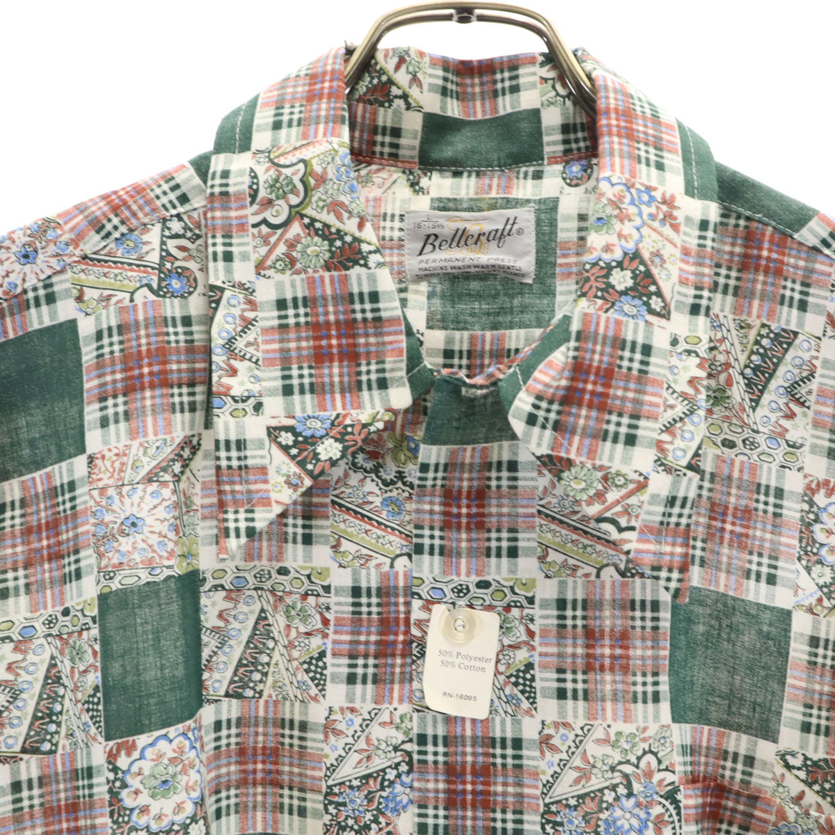 Bellcralt 70s ヴィンテージ チェック柄 長袖 シャツ L ホワイト デッドストック メンズ