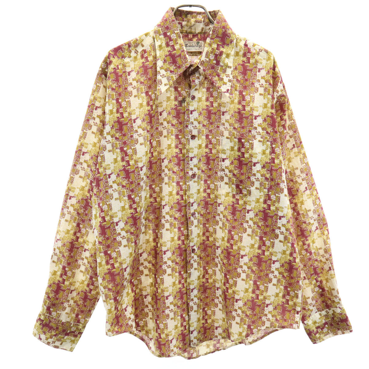 Cambridge 70s ヴィンテージ 総柄 長袖 シャツ L ボルドー メンズ