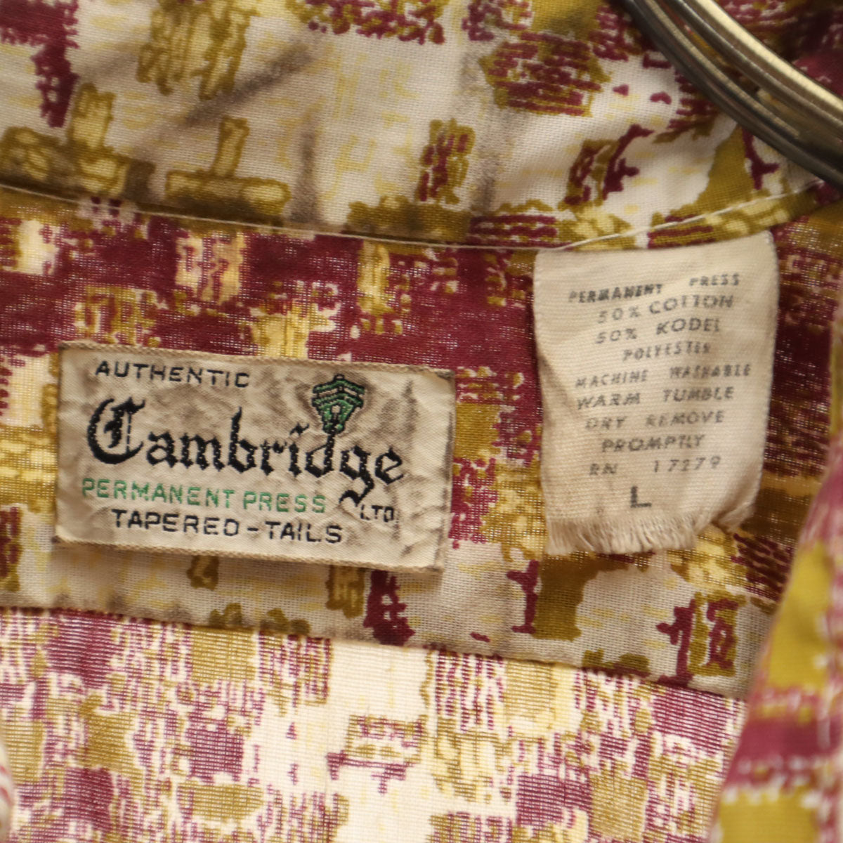 Cambridge 70s ヴィンテージ 総柄 長袖 シャツ L ボルドー メンズ
