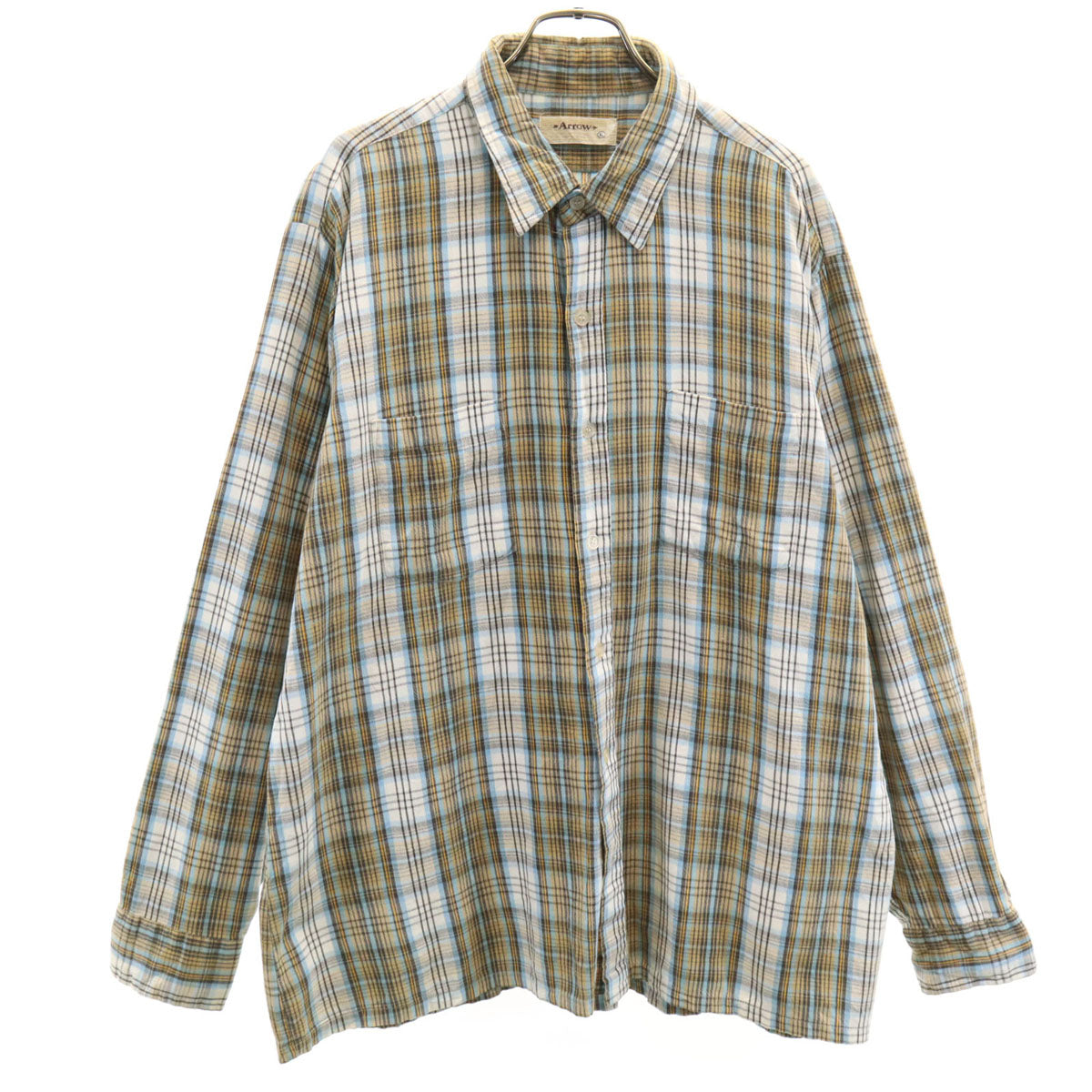 ARROW アロー 80s ヴィンテージ チェック柄 長袖 コットンシャツ XL ホワイト メンズ