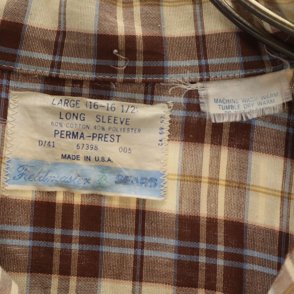 Sears シアーズ 70s USA製 ヴィンテージ チェック柄 長袖 CPO シャツ L ブラウン メンズ