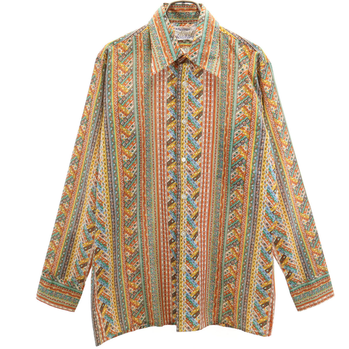 ARROW アロー 70s ヴィンテージ 総柄 長袖 シャツ 15 オレンジ系 メンズ