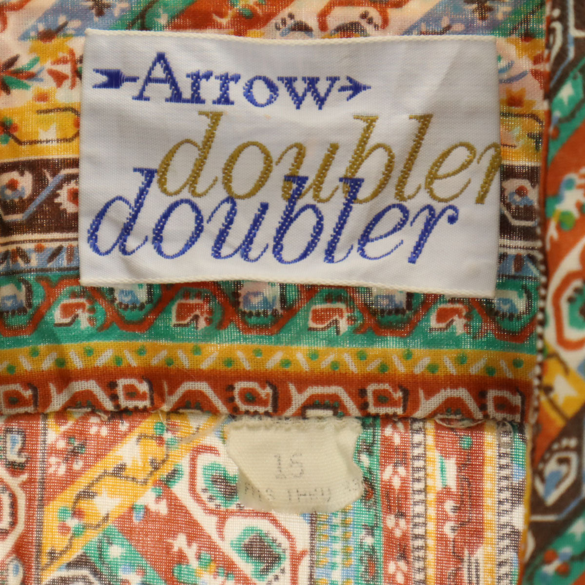 ARROW アロー 70s ヴィンテージ 総柄 長袖 シャツ 15 オレンジ系 メンズ