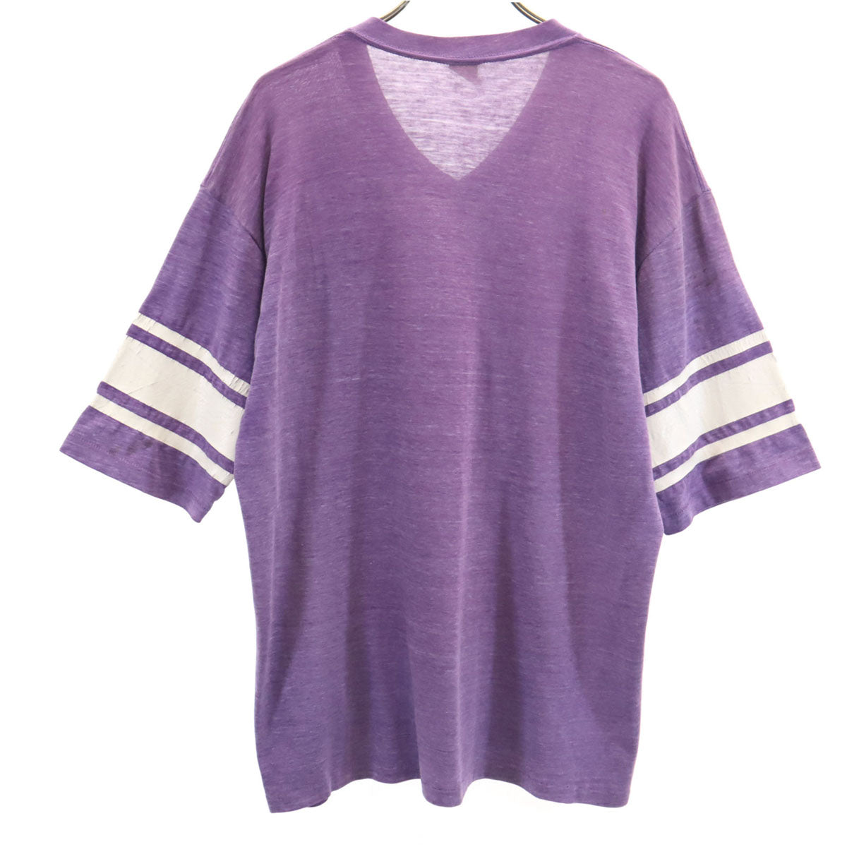 adidas アディダス 80s USA製 ヴィンテージ トレフォイルロゴ 5分袖 Vネック Tシャツ パープル メンズ