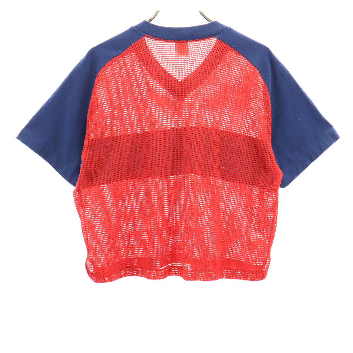 NIKE ナイキ 80s USA製 ヴィンテージ 半袖 メッシュ Vネック Tシャツ L レッド ショート丈 レディース