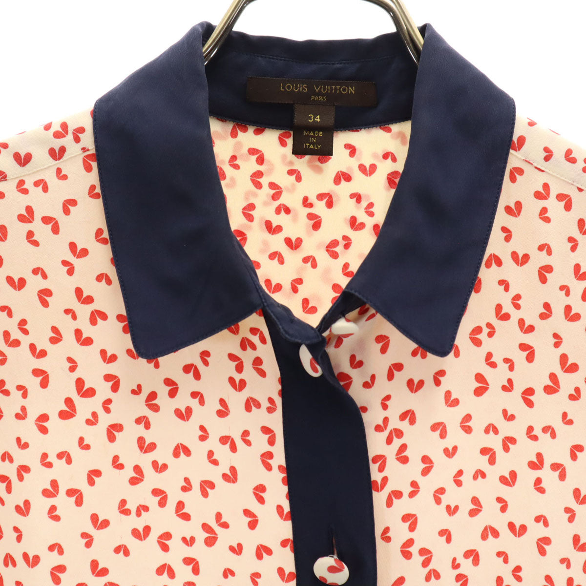 LOUIS VUITTON ルイヴィトン イタリア製 総柄 半袖 ブラウス 34 アイボリー レディース