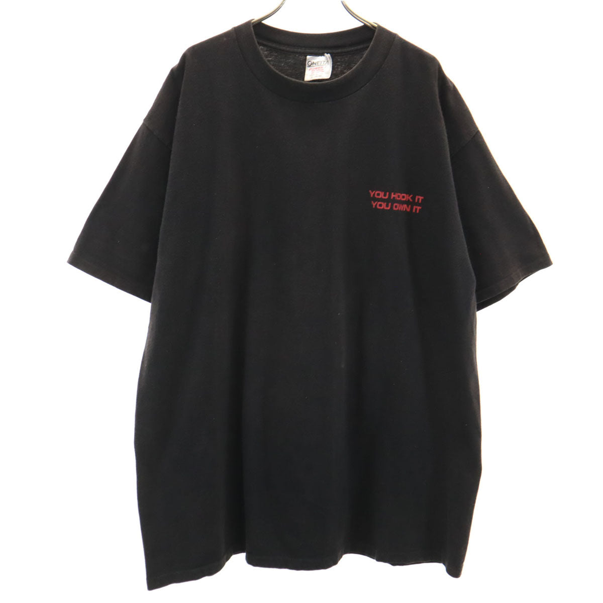 ONEITA オニータ 90s USA製 オールド バック スパイダープリント 半袖 Tシャツ XL ブラック POWER-T メンズ