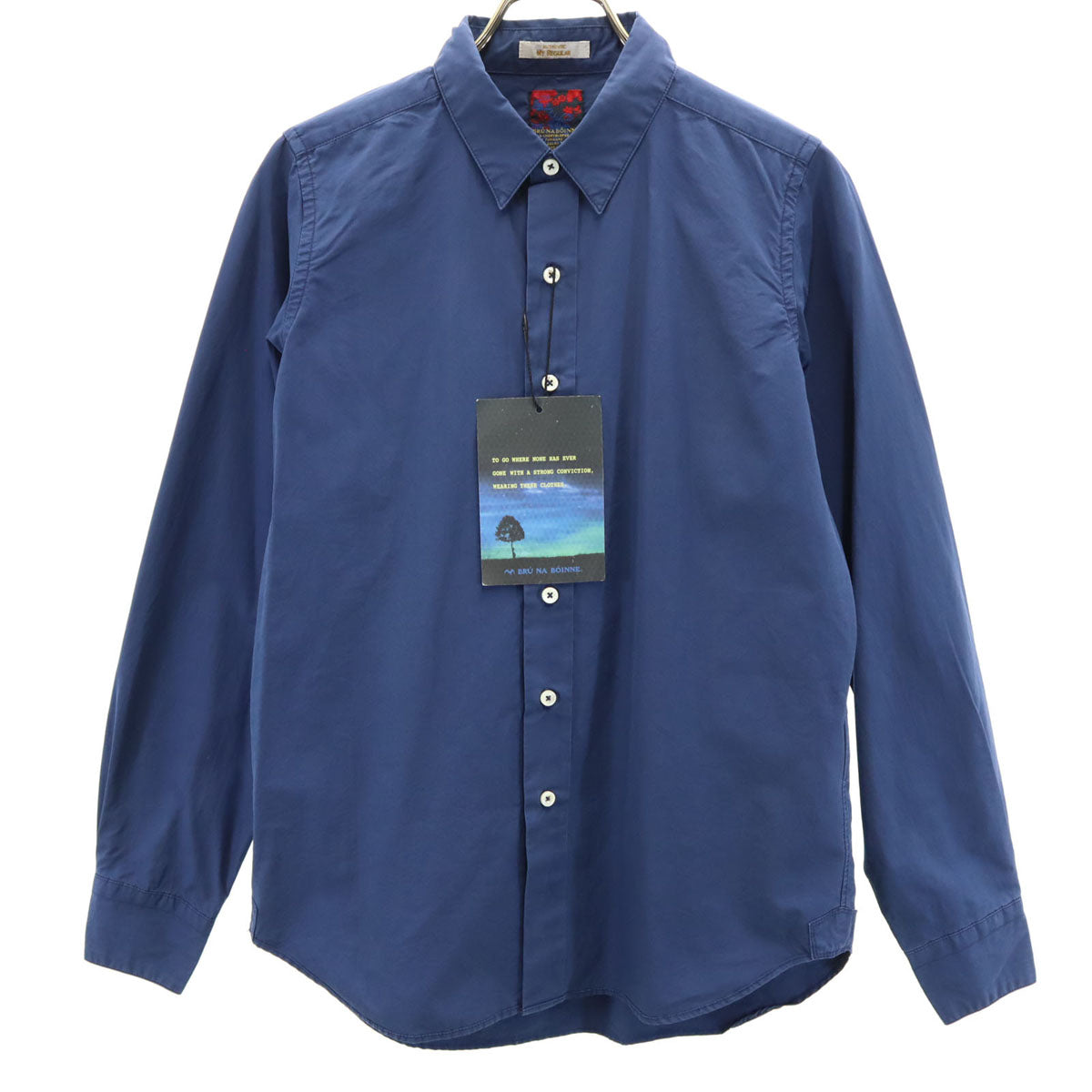 未使用 BRU NA BOINNE ブルーナボイン 長袖 コットンシャツ OO ネイビー メンズ