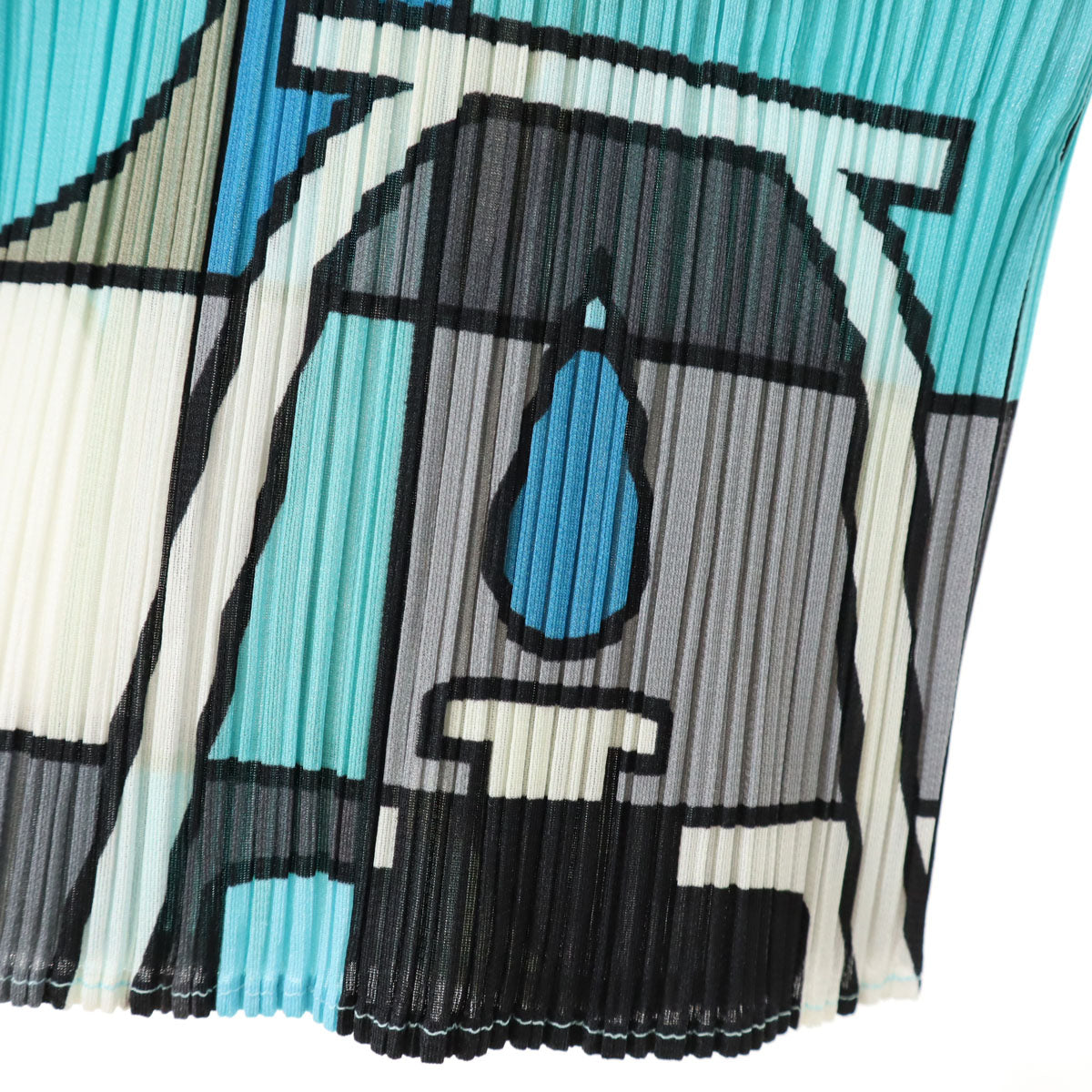 PLEATS PLEASE プリーツプリーズ 日本製 幾何学柄 5分袖 プリーツ カットソー 3 マルチ イッセイミヤケ レディース