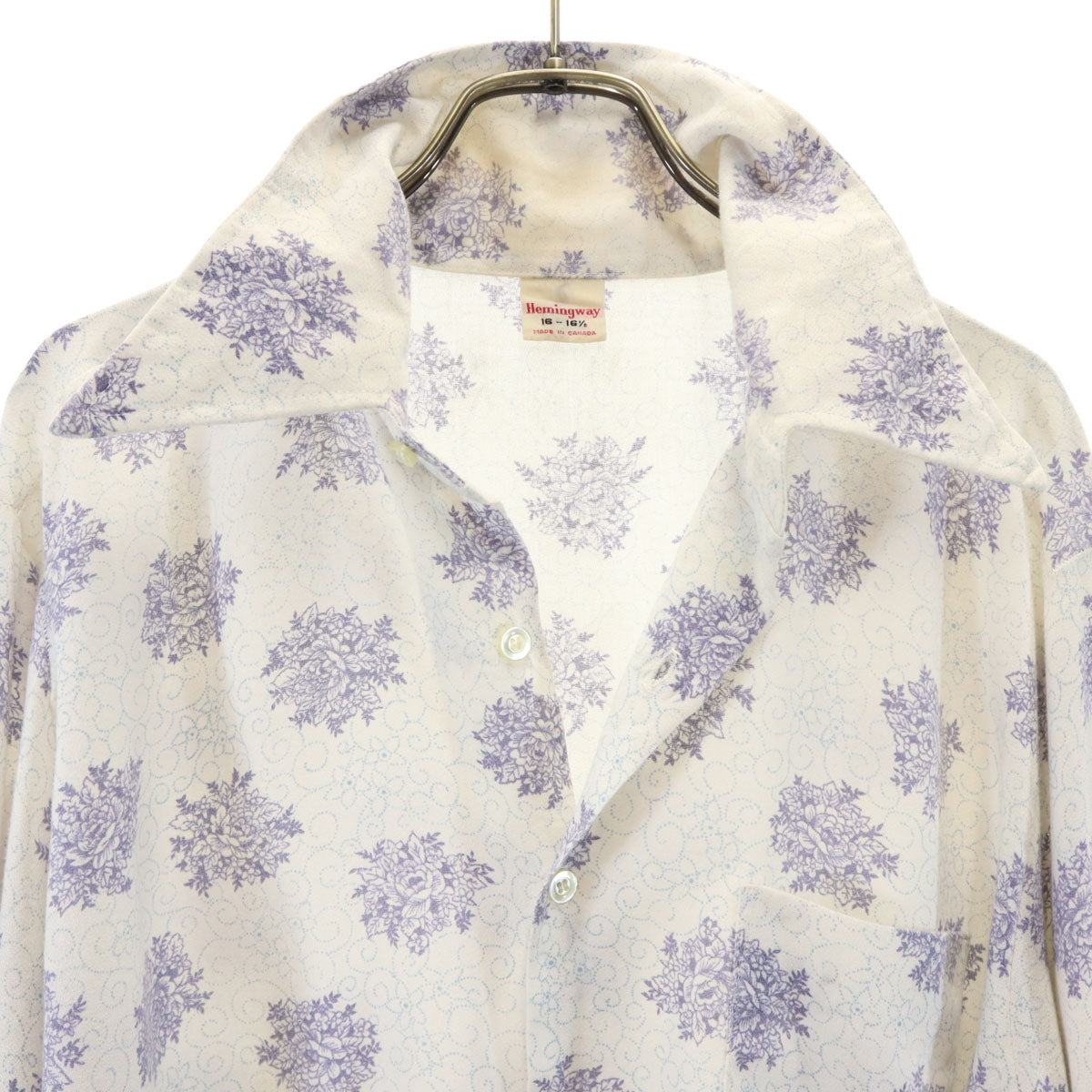 Hemingway ヘミングウェイ 70s 60s カナダ製 ヴィンテージ 花柄 長袖 シャツ 16-161/2 ホワイト メンズ