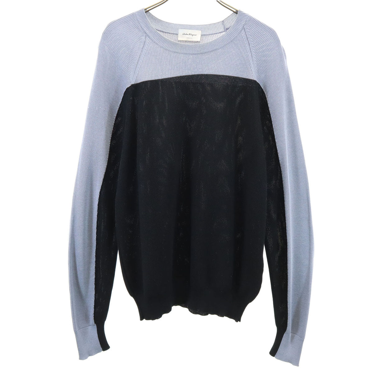 Salvatore Ferragamo サルヴァトーレフェラガモ イタリア製 シルクブレンド 長袖 ニット S ブラック メンズ