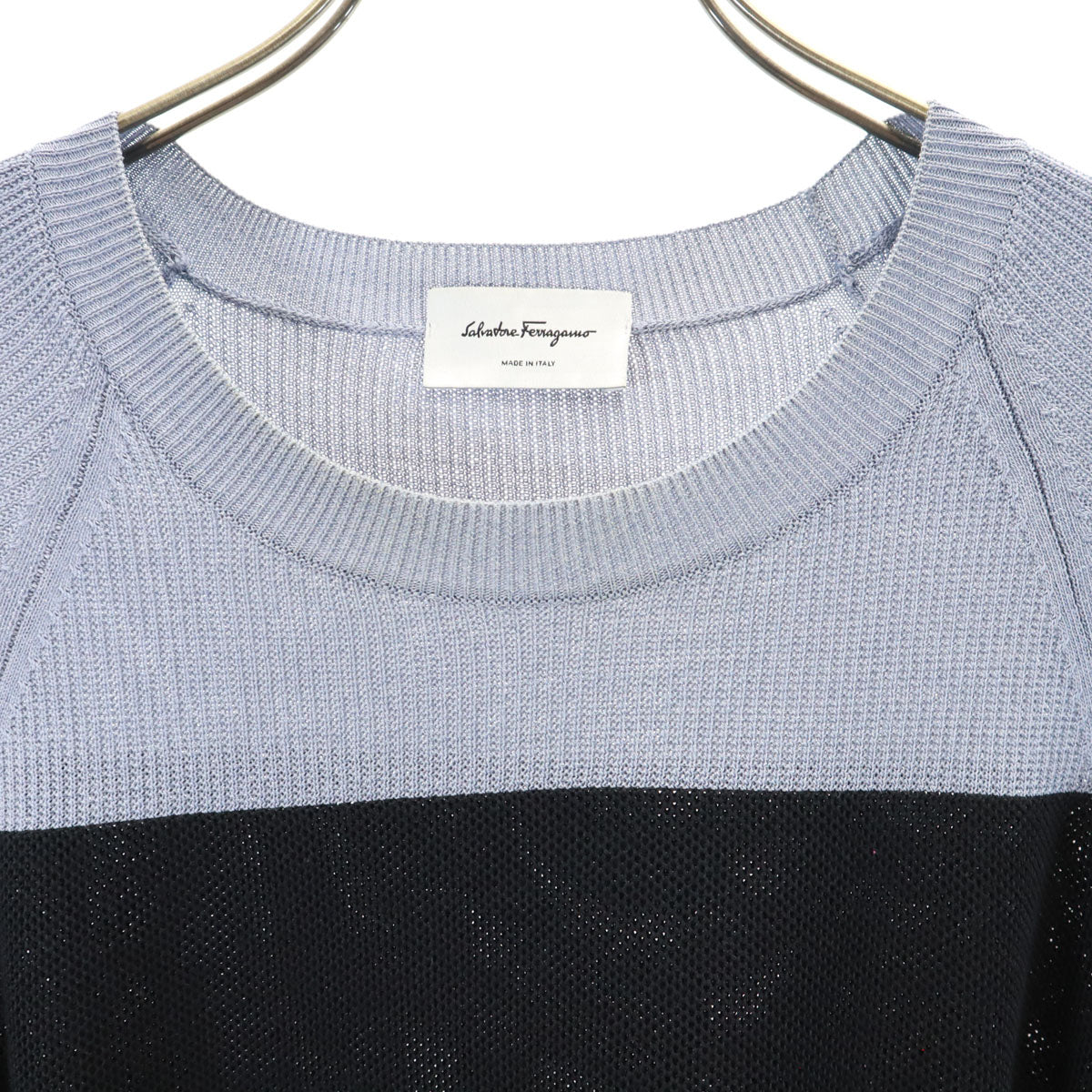 Salvatore Ferragamo サルヴァトーレフェラガモ イタリア製 シルクブレンド 長袖 ニット S ブラック メンズ