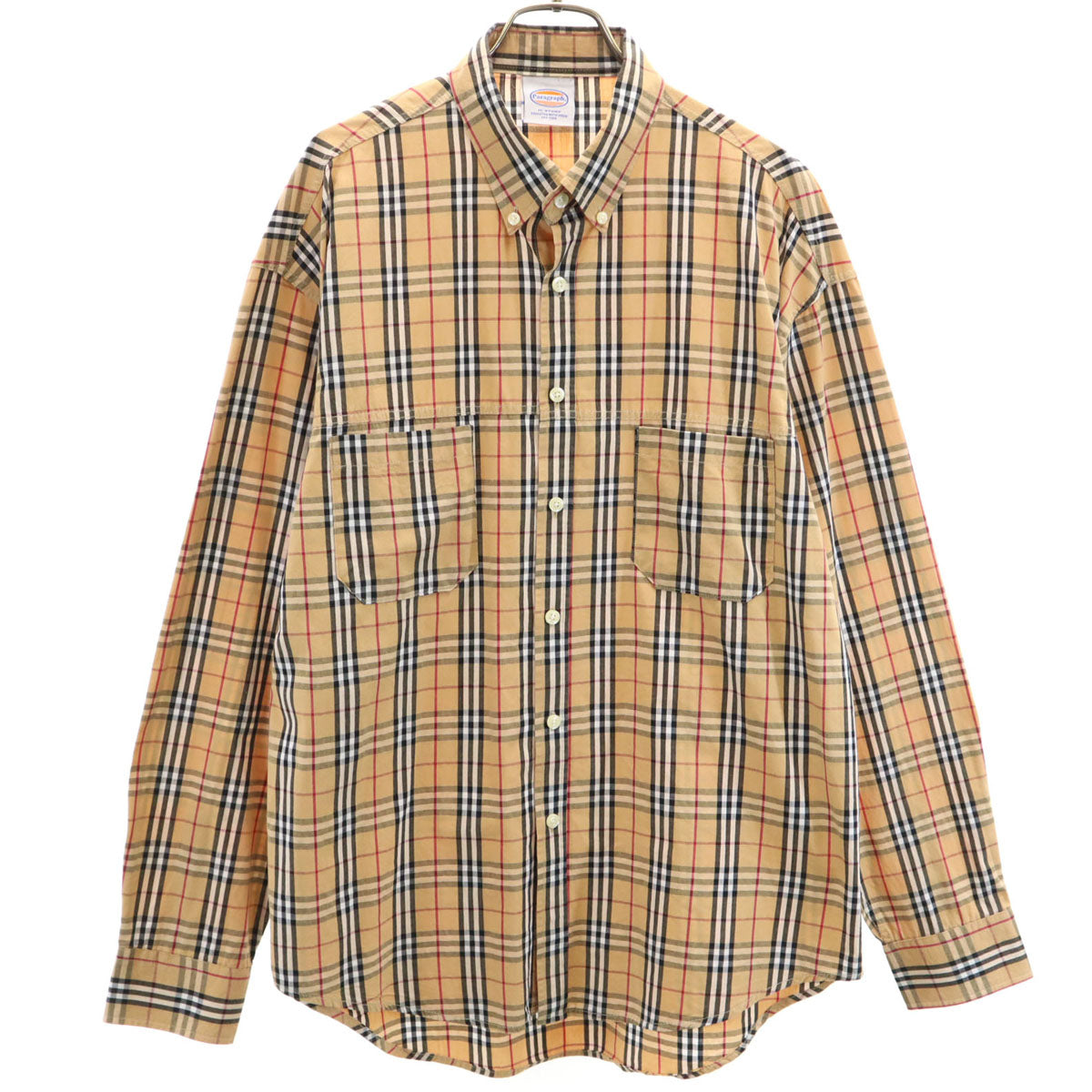 PARAGRAPH パラグラフ チェック柄 長袖 ボタンダウンシャツ ライトブラウン メンズ