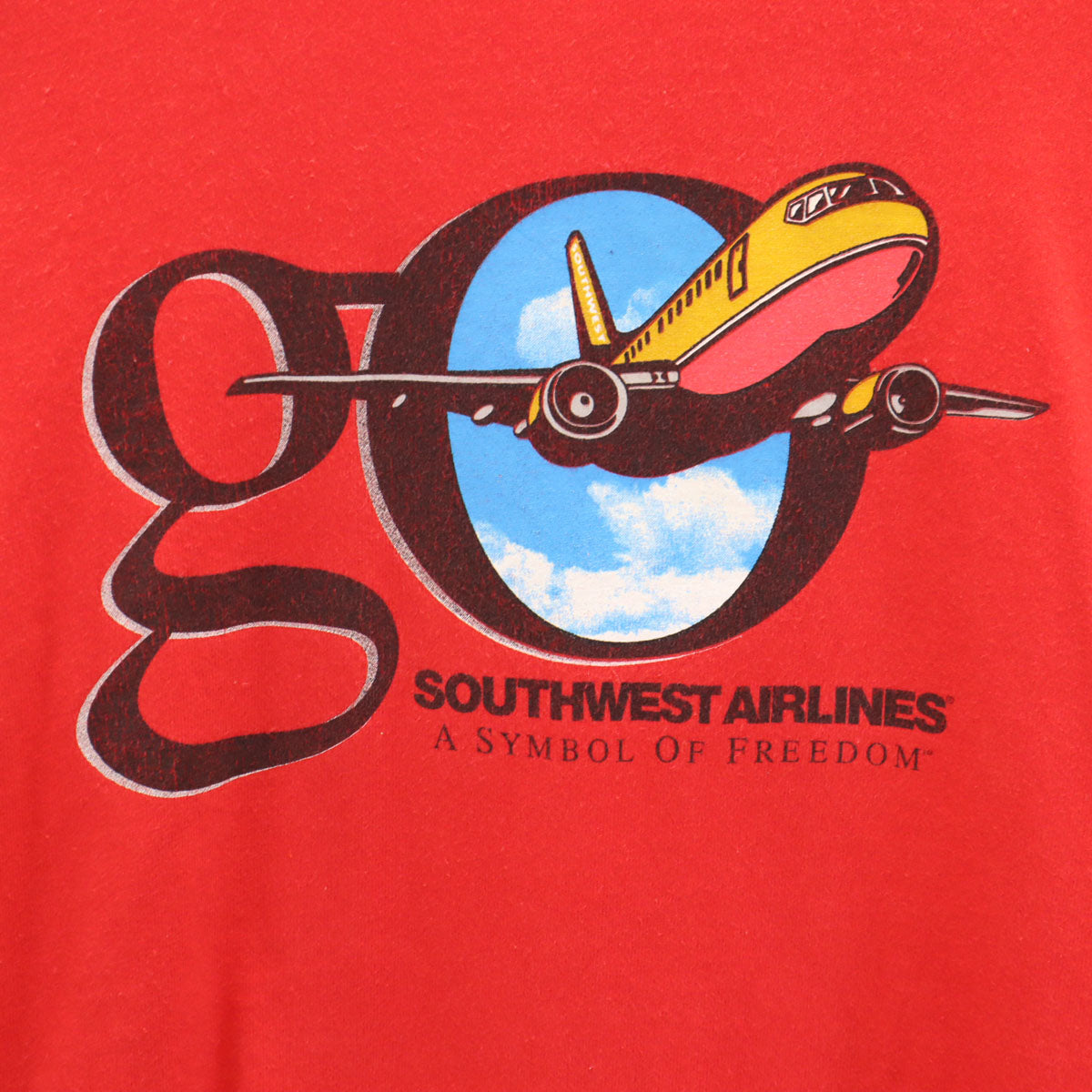 OLD オールド 90s サウスウエスト航空 プリント 半袖 Tシャツ レッド シングルステッチ 飛行機 メンズ