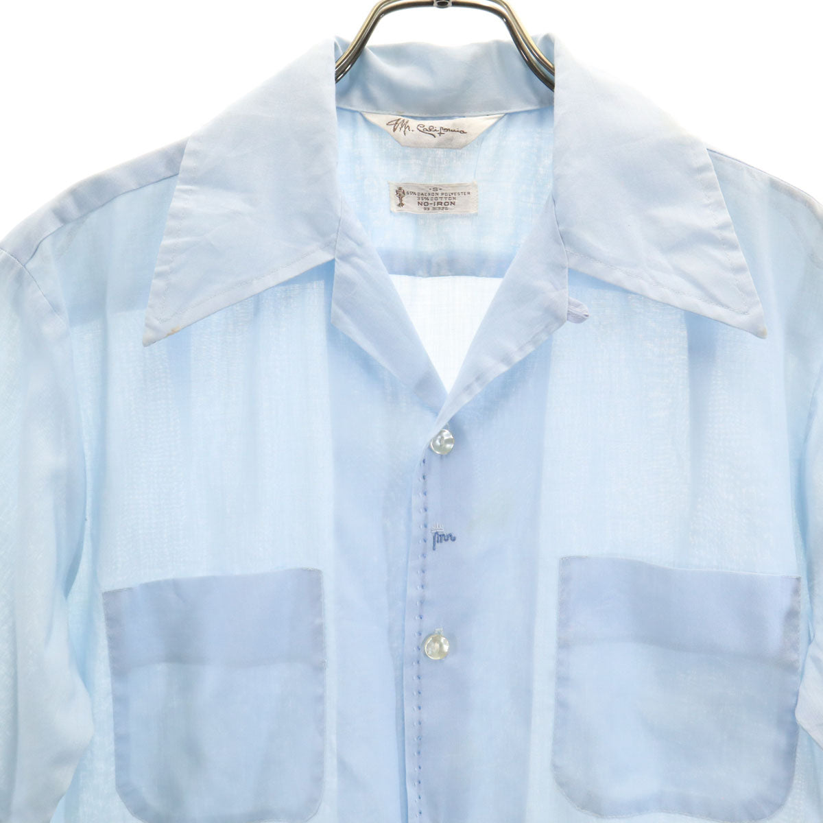 WR. California 70s ヴィンテージ 半袖 オープンカラーシャツ S 水色 メンズ