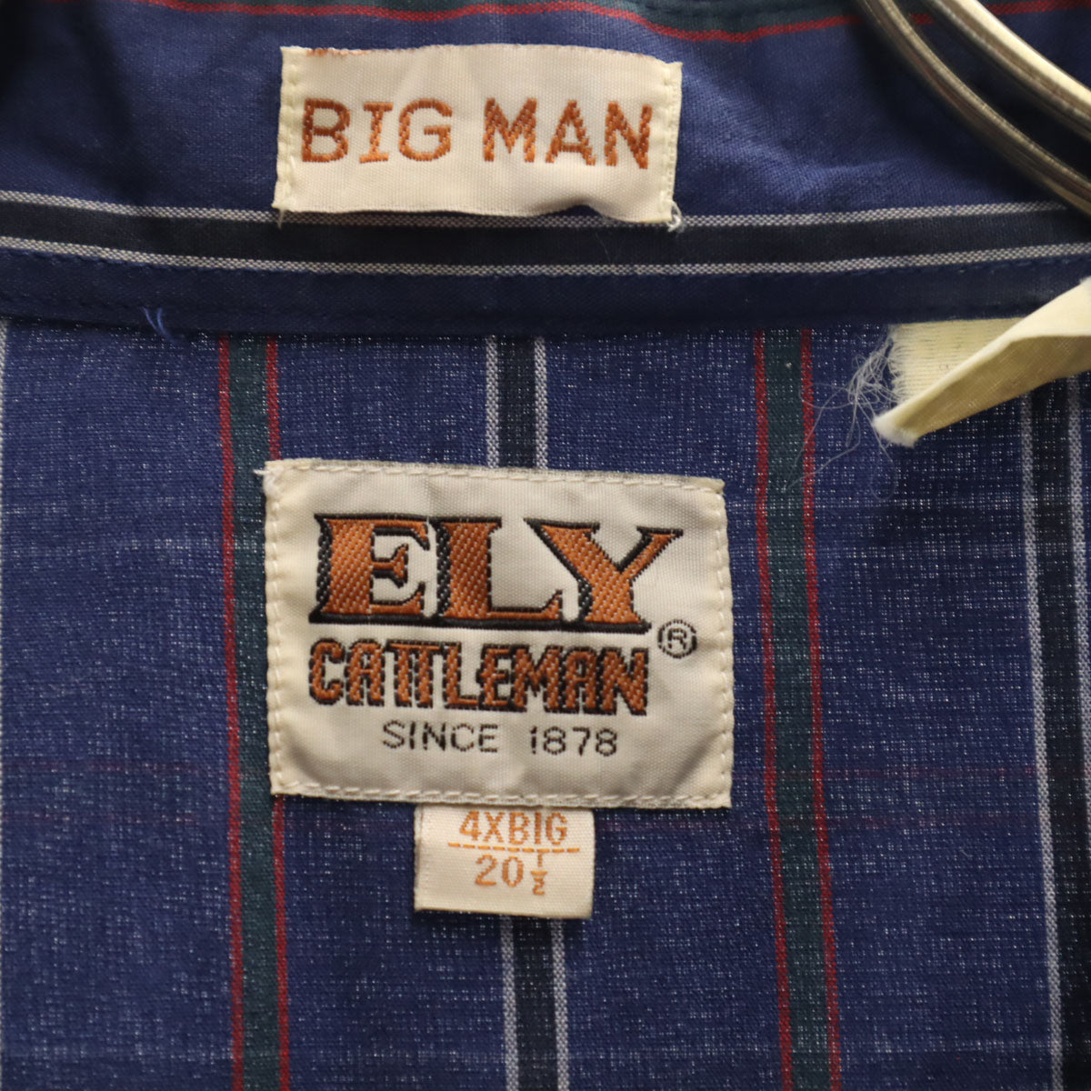 ELY CATTLEMAN エリーキャトルマン 80s ヴィンテージ ストライプ柄 半袖 ウエスタンシャツ 4X BIG ネイビー ビッグサイズ メンズ