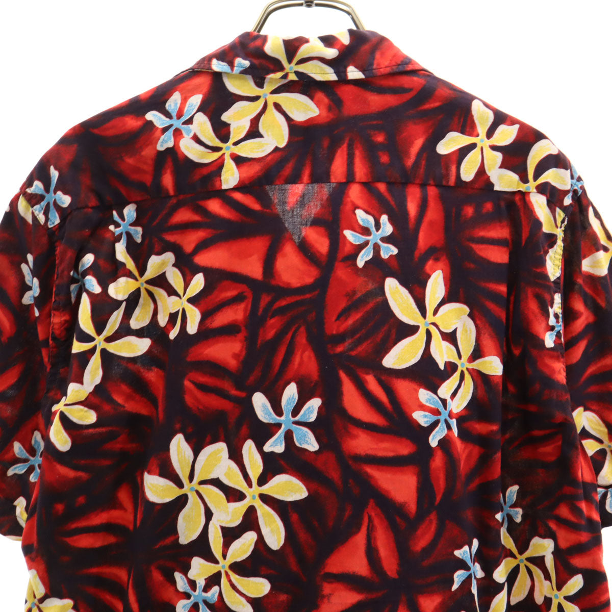 BLOCKS 70s 80s ヴィンテージ 花柄 半袖 オープンカラー アロハシャツ M レッド 開襟 メンズ