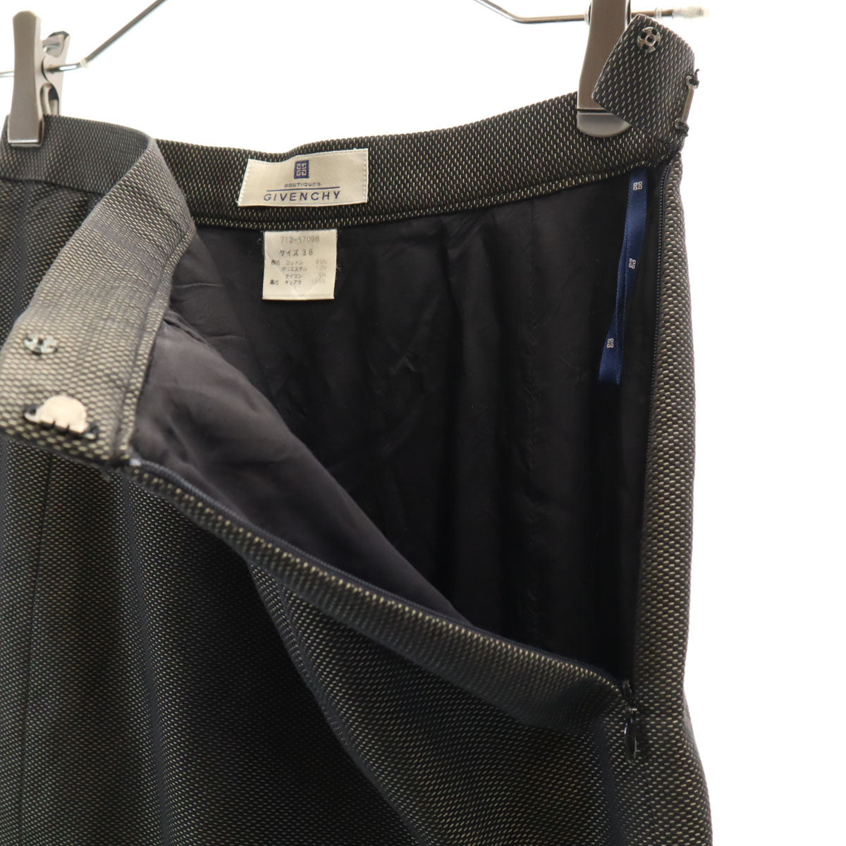 GIVENCHY ジバンシィ 90s オールド 半袖 ダブルブレスト スカートスーツ 上下 セットアップ 38 ブラック系 レディース