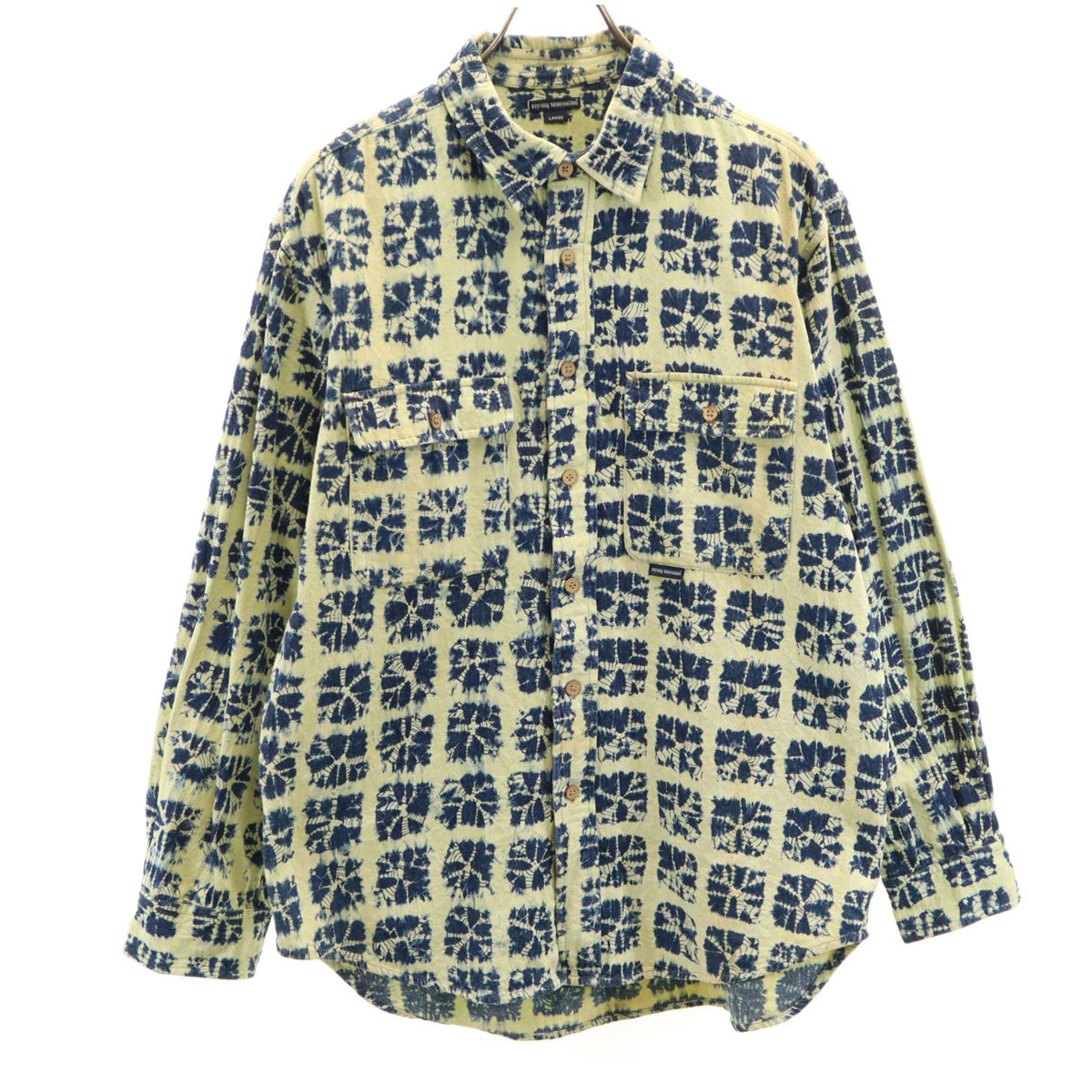 Flying Scotsman フライングスコッツマン 総柄 長袖 シャツ L ネイビー×イエロー系 メンズ