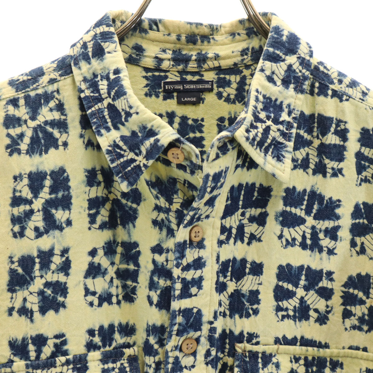 Flying Scotsman フライングスコッツマン 総柄 長袖 シャツ L ネイビー×イエロー系 メンズ