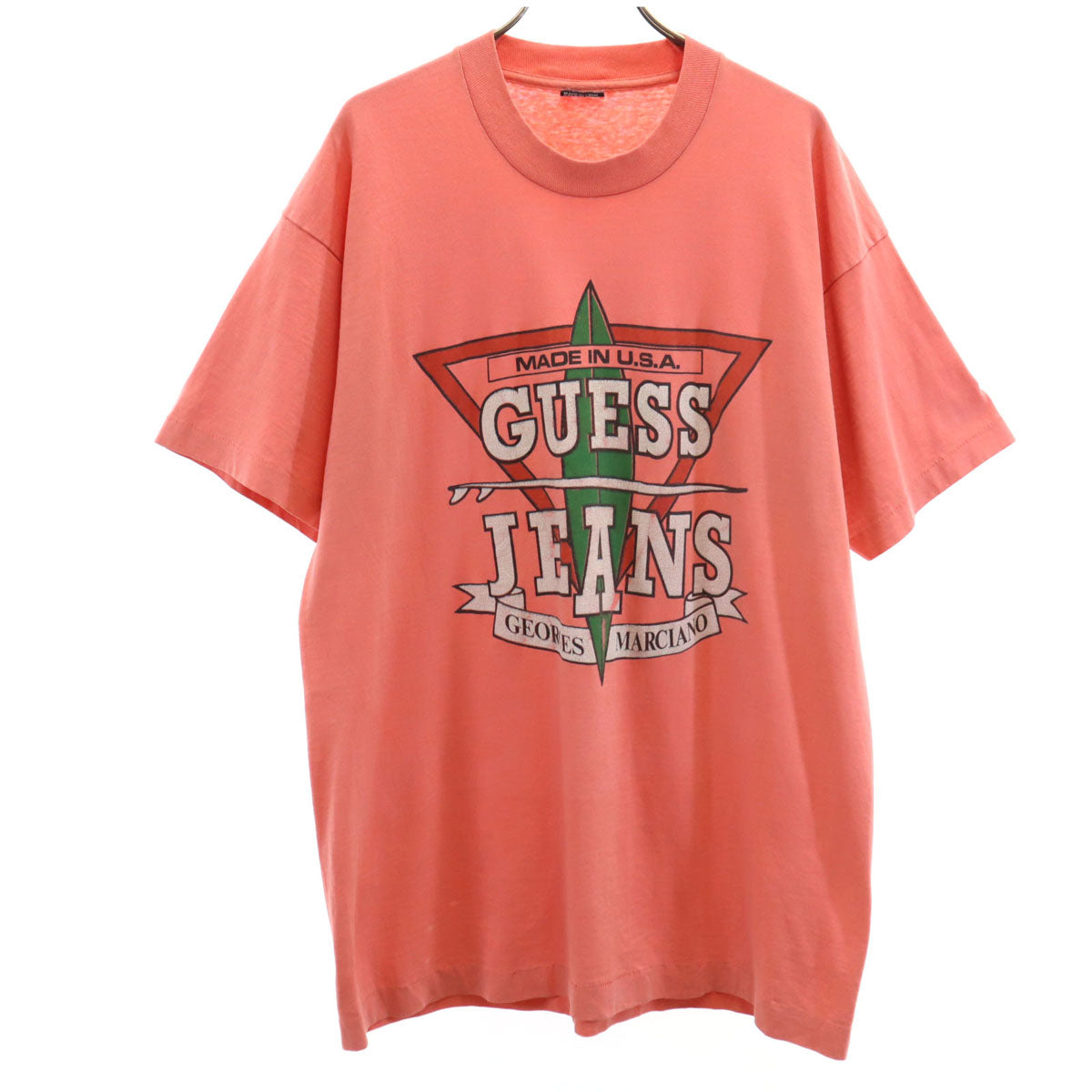 OLD オールド 90s USA製 GUESS JEANS プリント 半袖 Tシャツ XL ピンク系 シングルステッチ メンズ