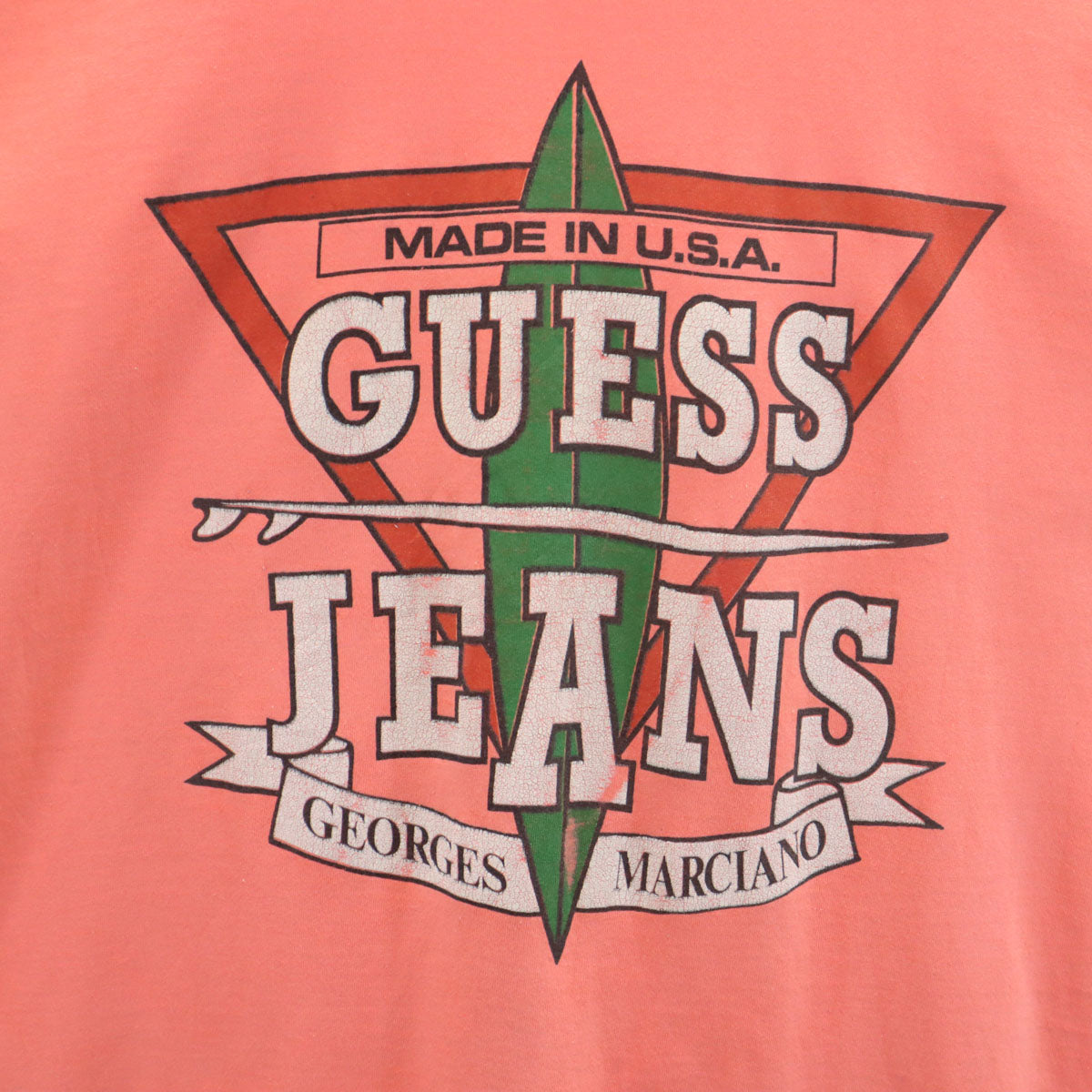 OLD オールド 90s USA製 GUESS JEANS プリント 半袖 Tシャツ XL ピンク系 シングルステッチ メンズ