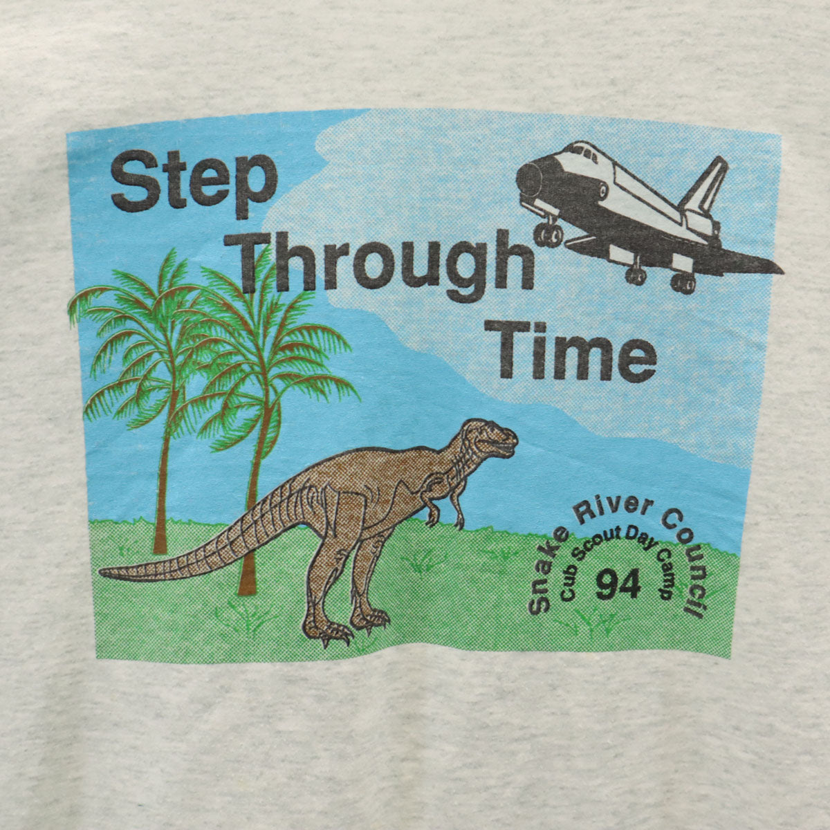 FRUIT OF THE LOOM BEST フルーツオブザルーム ベスト 90s USA製 オールド Step Through Time 半袖 Tシャツ XL グレー シングルステッチ 飛行機 恐竜 メンズ