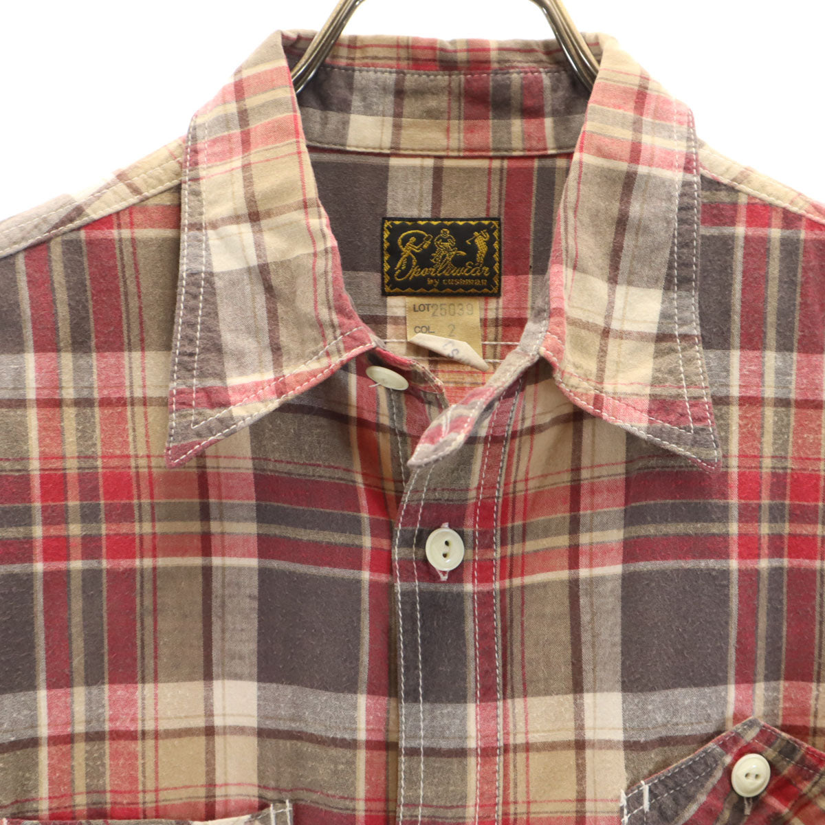 CUSHMAN クッシュマン チェック柄 半袖 ワークシャツ グレー系 ガチャポケ メンズ