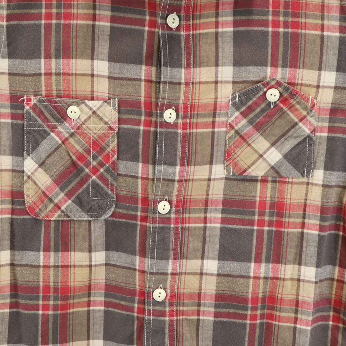 CUSHMAN クッシュマン チェック柄 半袖 ワークシャツ グレー系 ガチャポケ メンズ