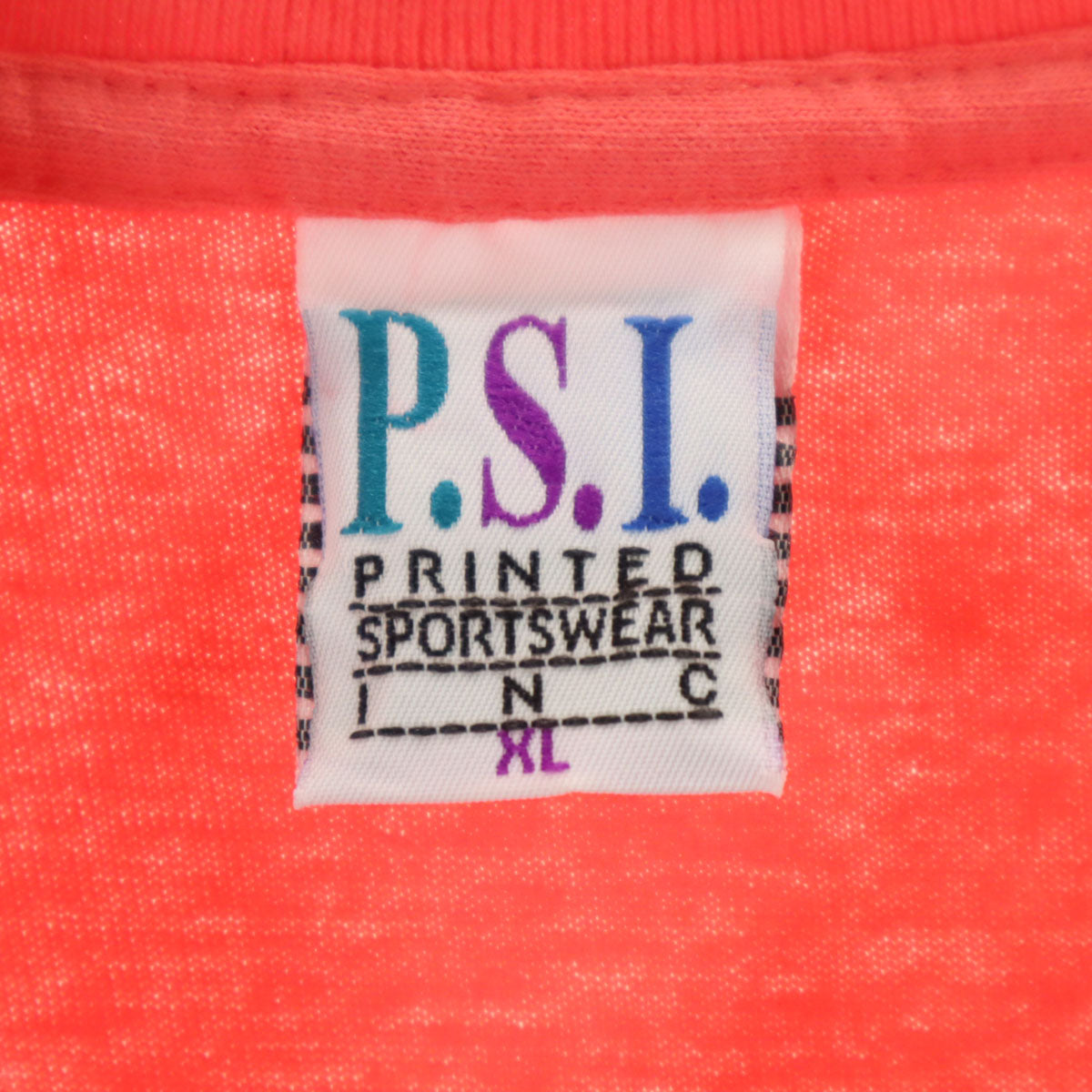 P.S.I ピーエスアイ 90s PRINTED SPORTS WEAR オールド USA製 半袖 Tシャツ XL ピンク系 シングルステッチ メンズ