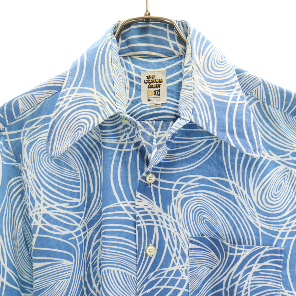 THE CUSTOM SPORT 70s カナダ製 ヴィンテージ 総柄 半袖 アロハシャツ S ブルー メンズ