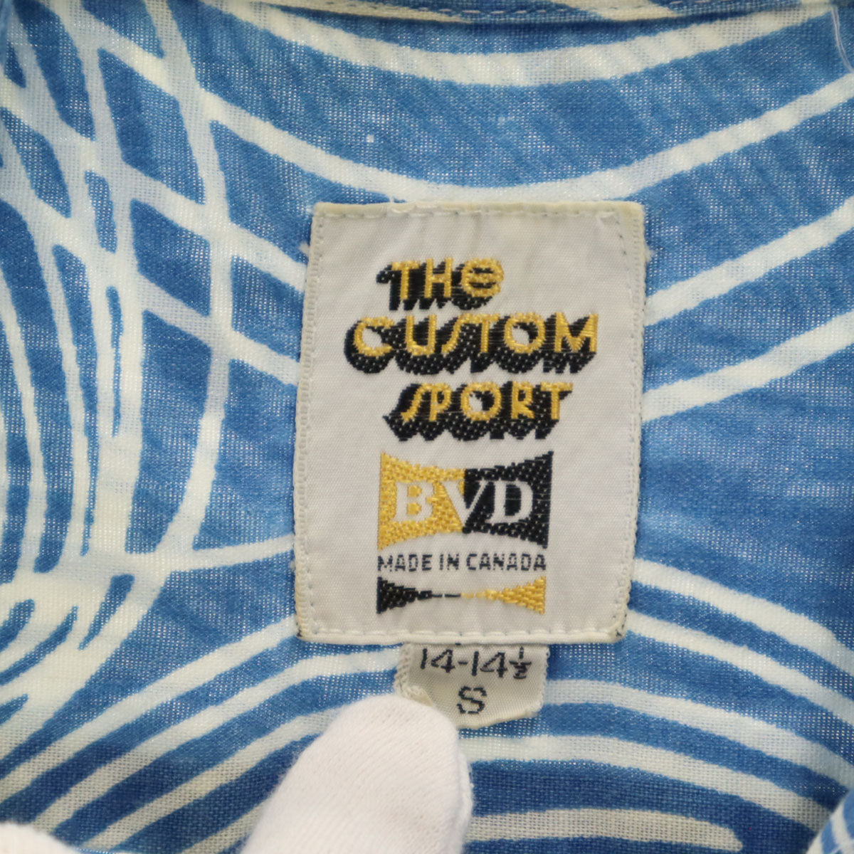 THE CUSTOM SPORT 70s カナダ製 ヴィンテージ 総柄 半袖 アロハシャツ S ブルー メンズ
