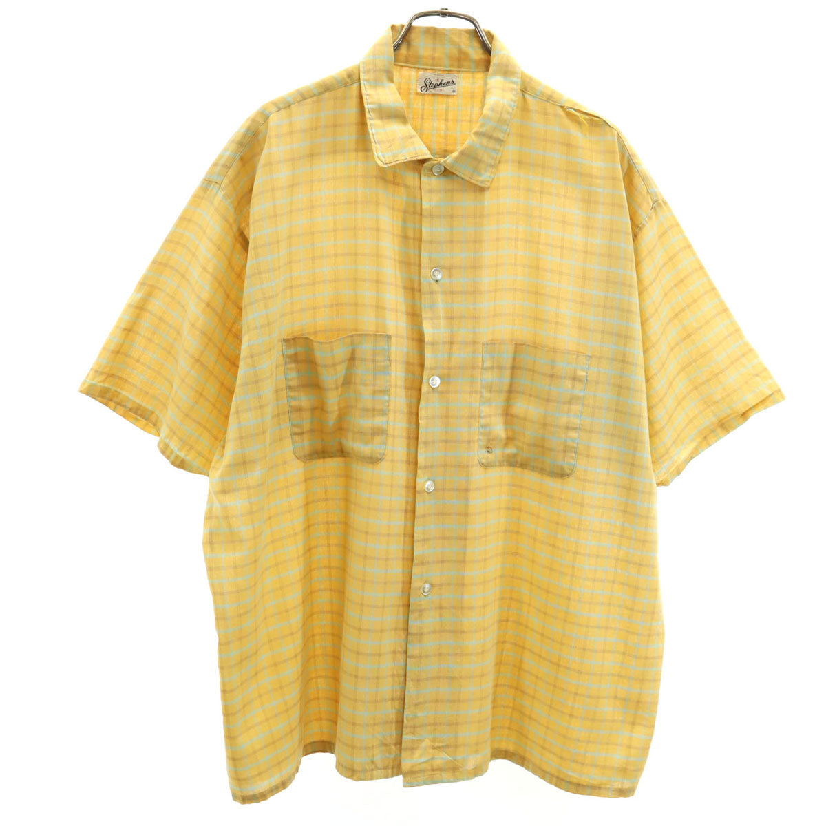 Stephens 60s ヴィンテージ チェック柄 半袖 シャツ XL イエロー系 メンズ
