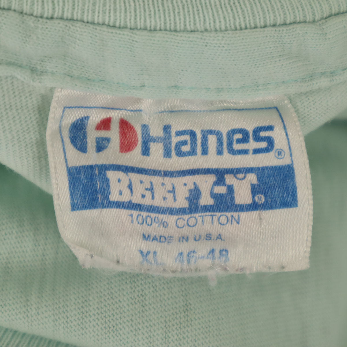 Hanes ヘインズ 80s 90s USA製 オールド 鉄道プリント 半袖 Tシャツ XL ミント系 シングルステッチ BEEFY-T メンズ
