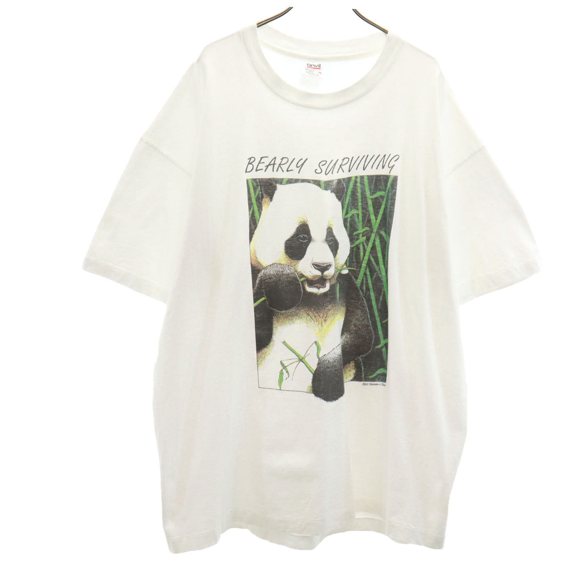 anvil アンヴィル 90s USA製 オールド ヒューマンアイ パンダ プリント 半袖 Tシャツ 2X ホワイト シングルステッチ アニマル柄 メンズ