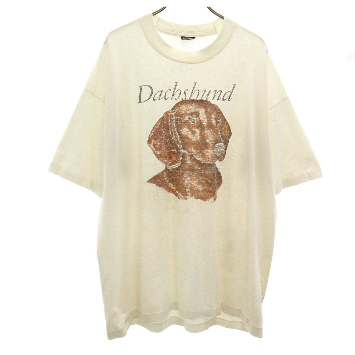 OLD オールド 90s USA製 ダックスフンド プリント 半袖 Tシャツ XL ホワイト シングルステッチ 犬 メンズ