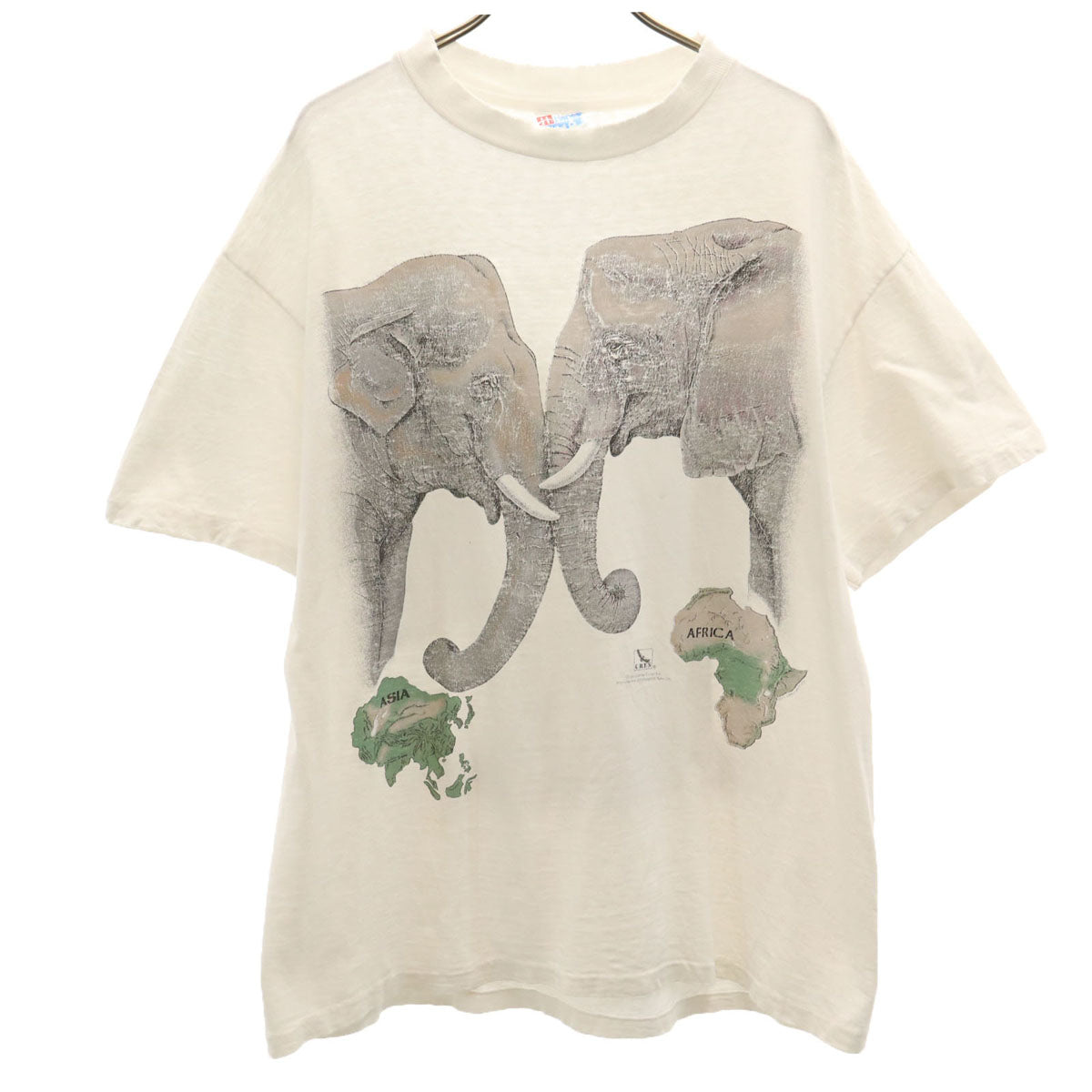 Hanes ヘインズ 90s USA製 オールド エレファント プリント 半袖 Tシャツ L ホワイト シングルステッチ BEEFY-T 象 アニマル柄 メンズ