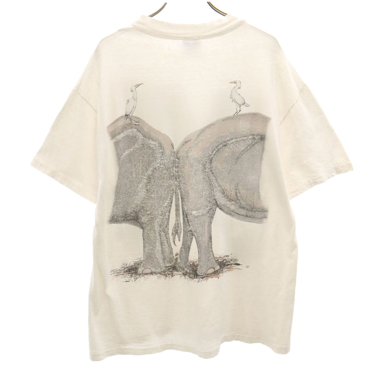 Hanes ヘインズ 90s USA製 オールド エレファント プリント 半袖 Tシャツ L ホワイト シングルステッチ BEEFY-T 象 アニマル柄 メンズ