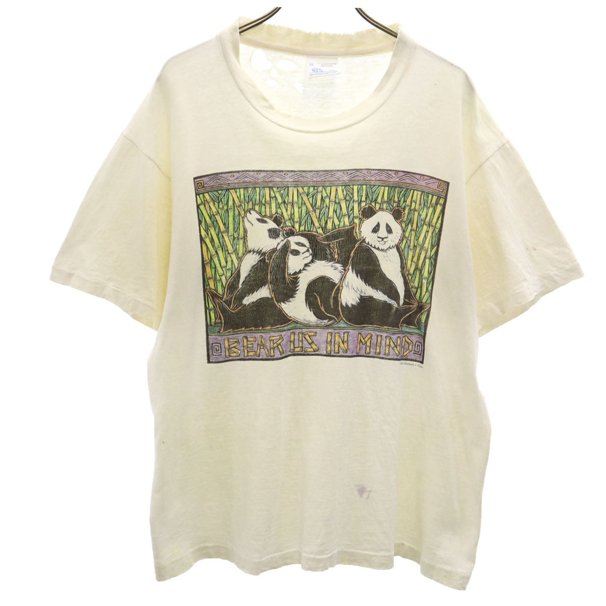 Human-i-Tees 90s USA製 オールド ヒューマンアイ パンダ プリント 半袖 Tシャツ M アイボリー シングルステッチ アニマル柄 メンズ