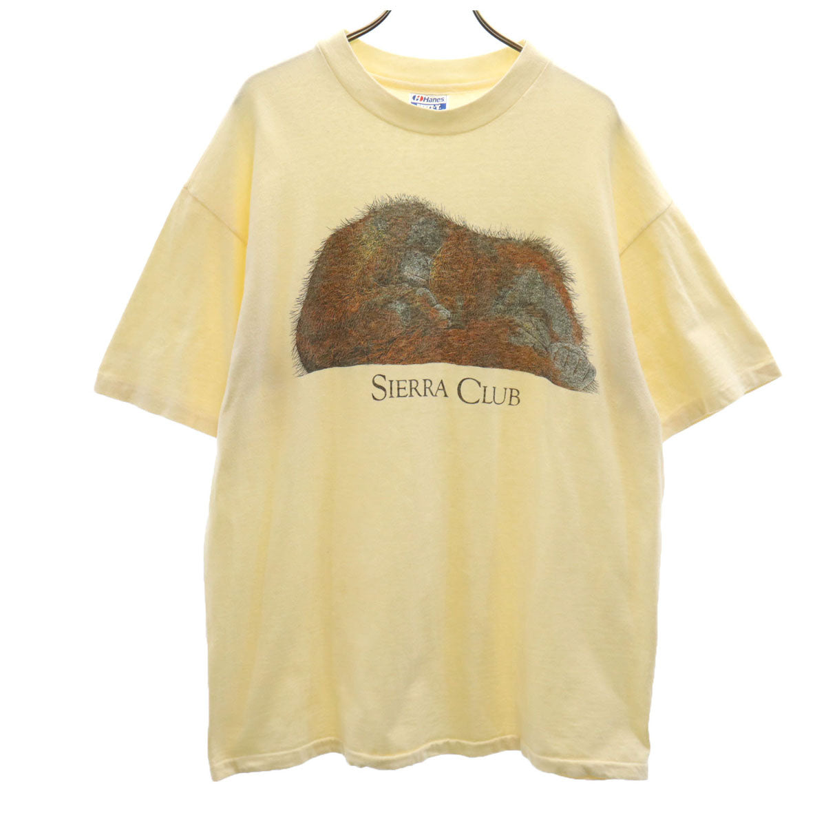 Hanes ヘインズ 80s 90s USA製 オールド SIERRA CLUB オラウータン プリント 半袖 Tシャツ XL 生成り シングルステッチ BEEFY-T アニマル柄 メンズ